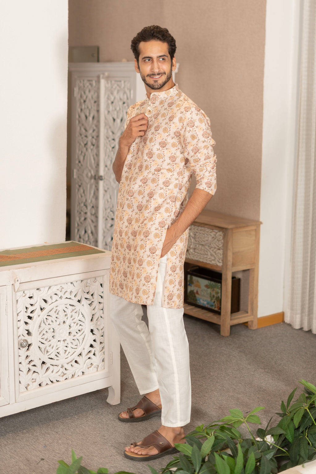 The Summer Garden Linen Blend Long Kurta