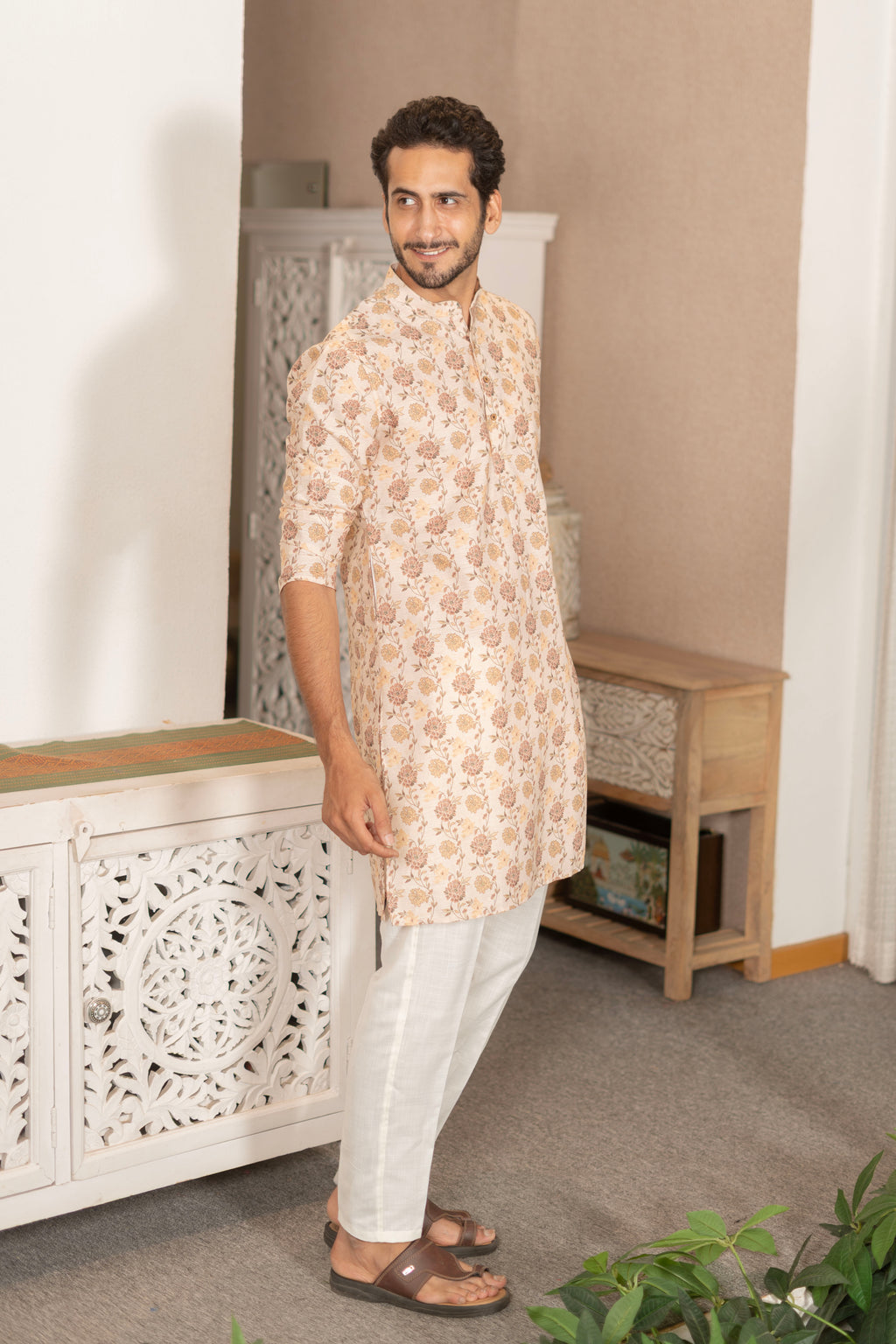 The Summer Garden Linen Blend Long Kurta