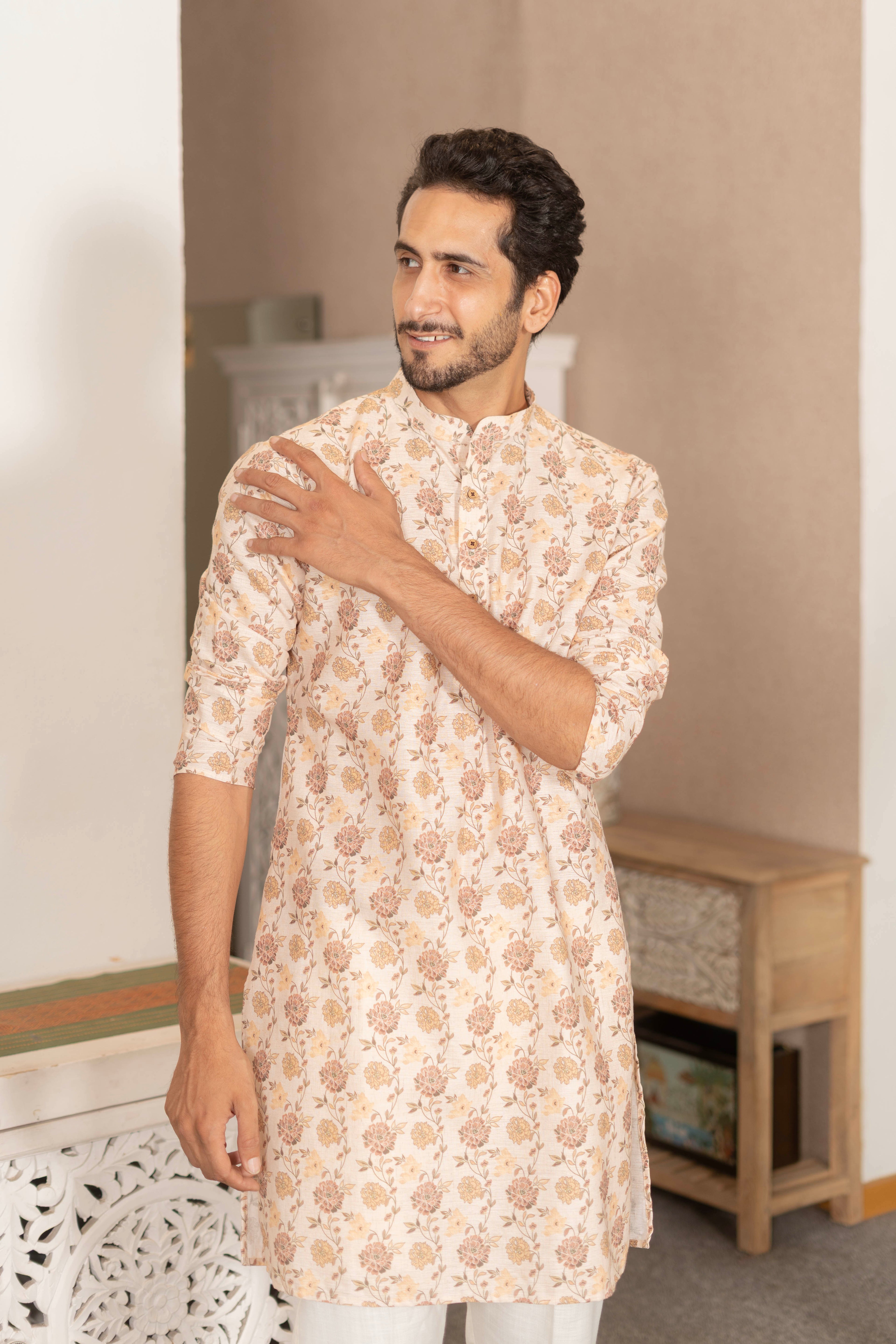 The Summer Garden Linen Blend Long Kurta