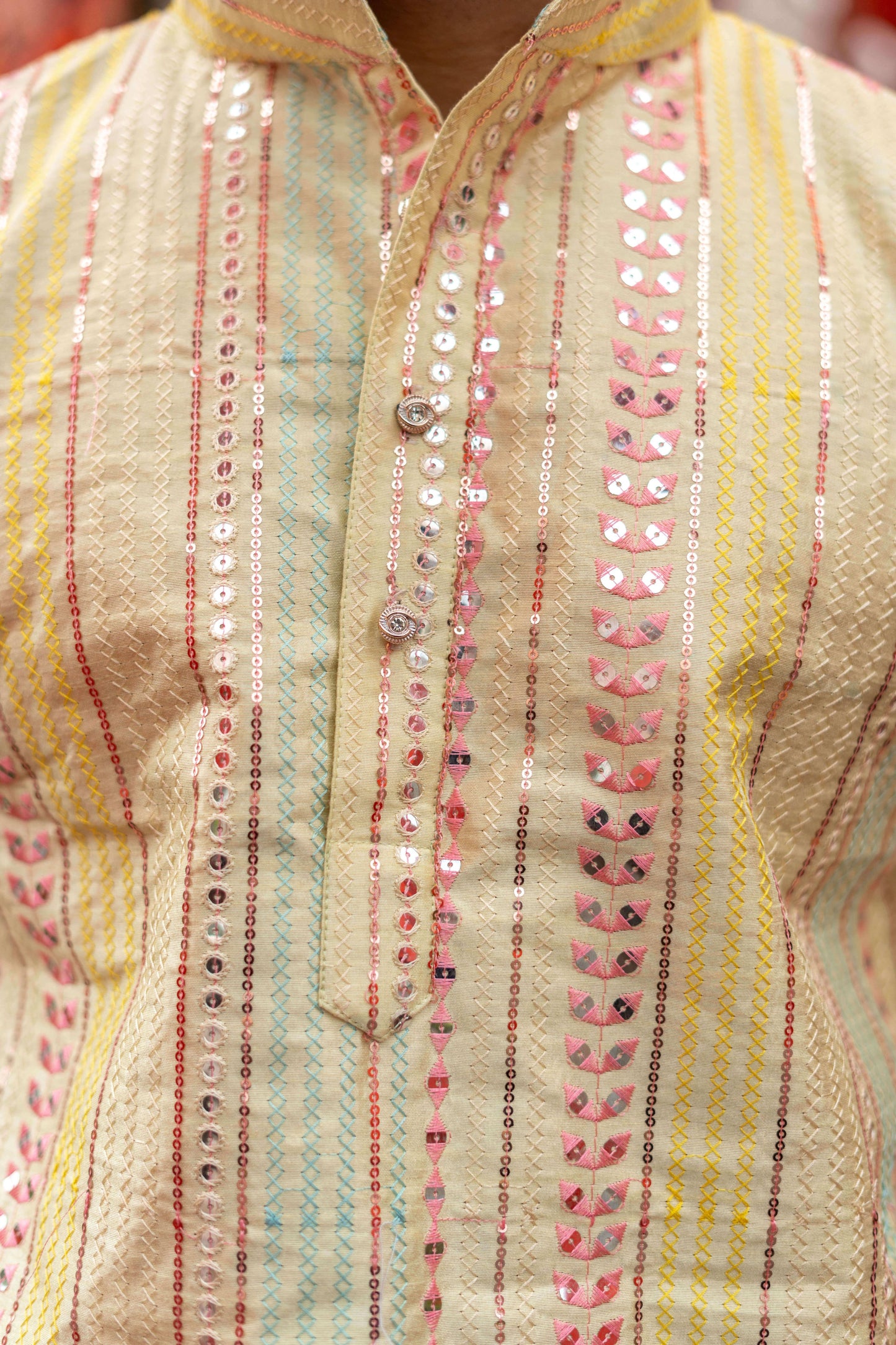 The Rainbow Stripes Long Kurta With Embroidery And Sequins Work