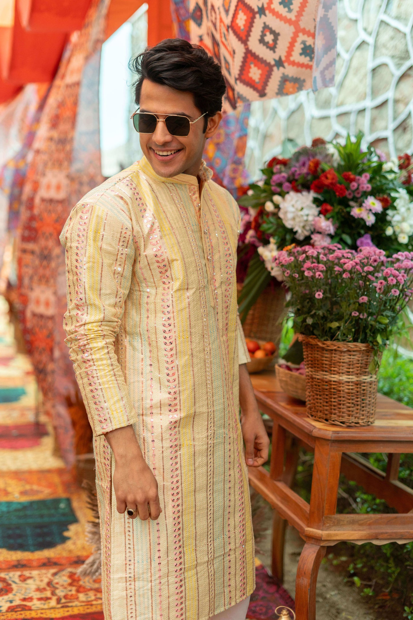 The Rainbow Stripes Long Kurta With Embroidery And Sequins Work