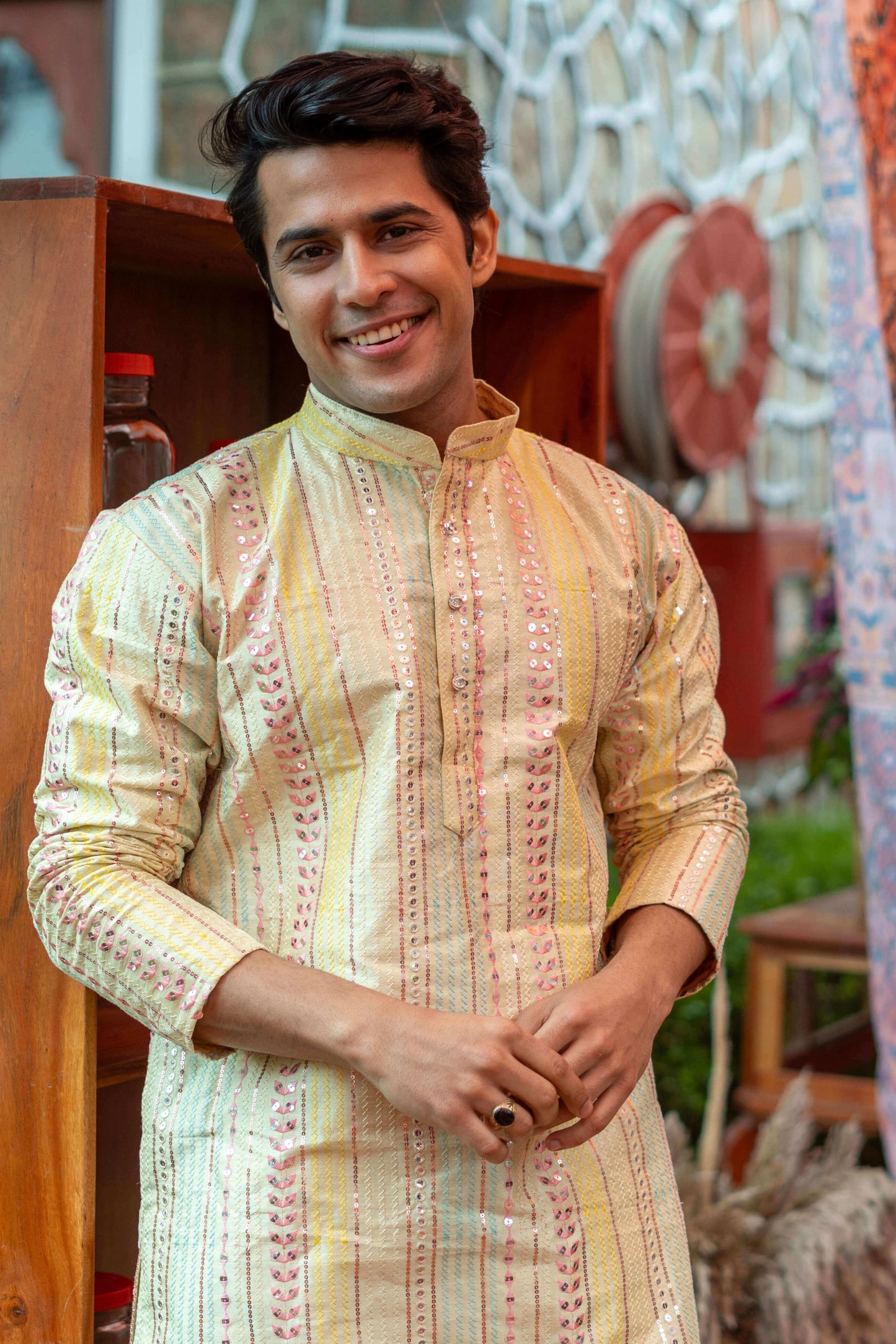 The Rainbow Stripes Long Kurta With Embroidery And Sequins Work