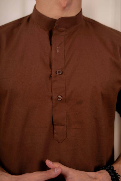 The Solid Brown Classic Short Kurta