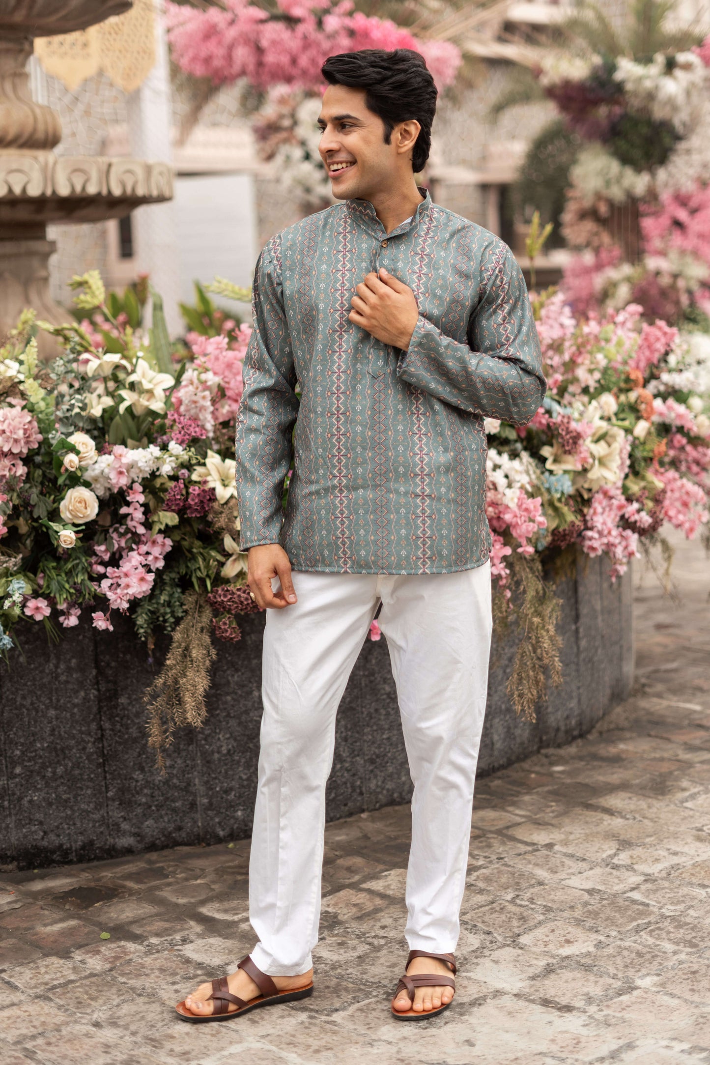 The Fern Green Short Kurta With Tribal Print