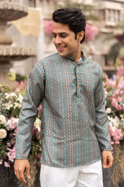 The Fern Green Short Kurta With Tribal Print