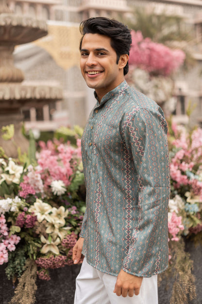 The Fern Green Short Kurta With Tribal Print