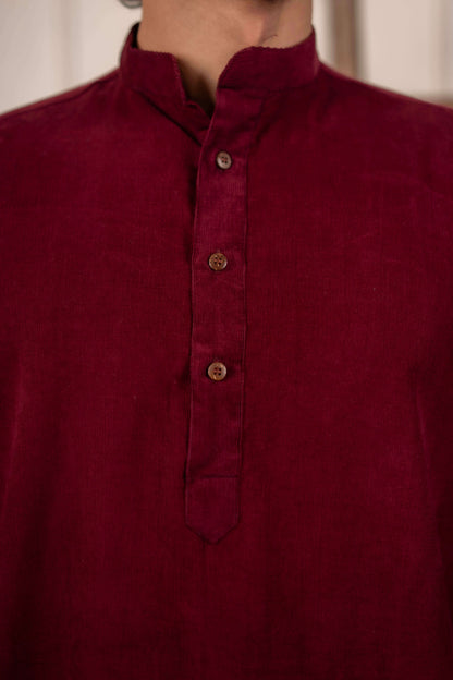 The Classic Maroon Corduroy Short Kurta