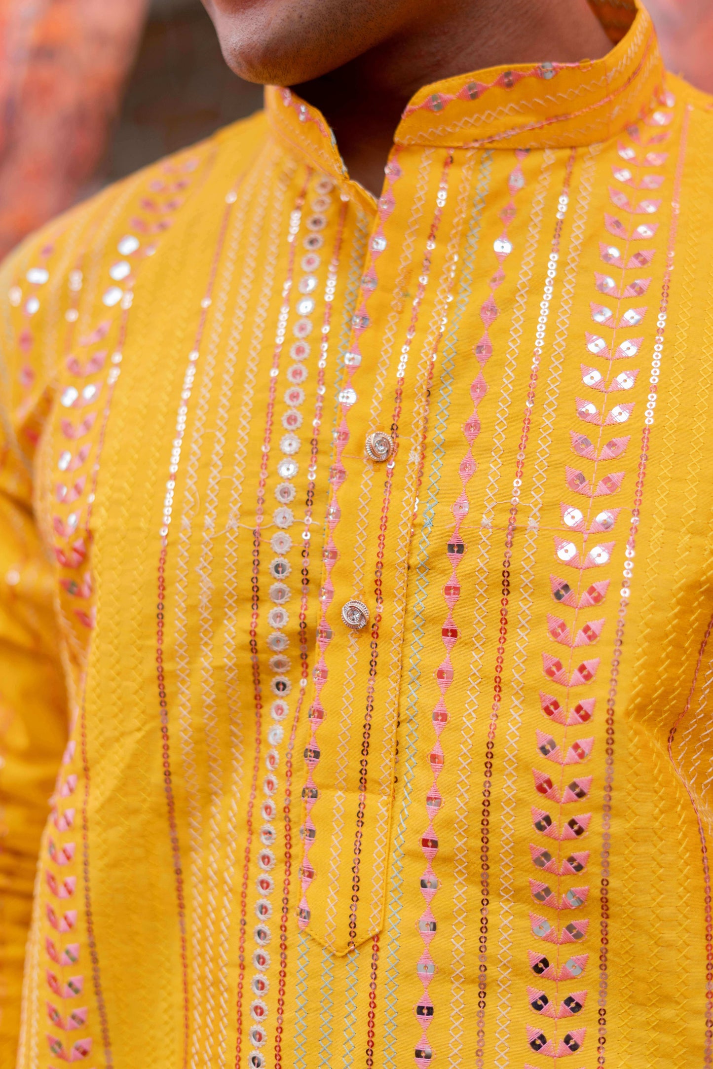 The Dazzling Yellow Long Kurta With Mirror Work And Embroidery