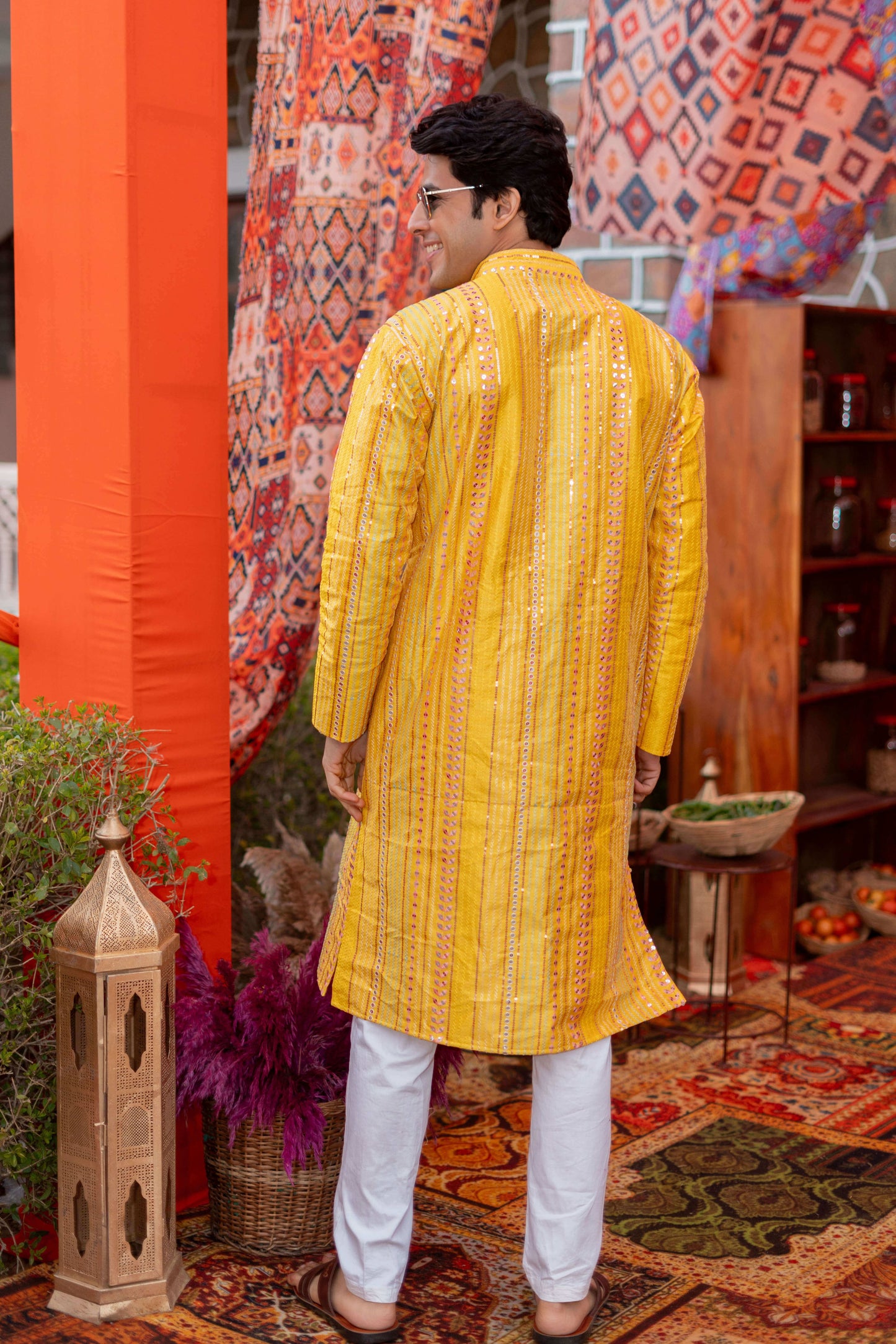 The Dazzling Yellow Long Kurta With Mirror Work And Embroidery
