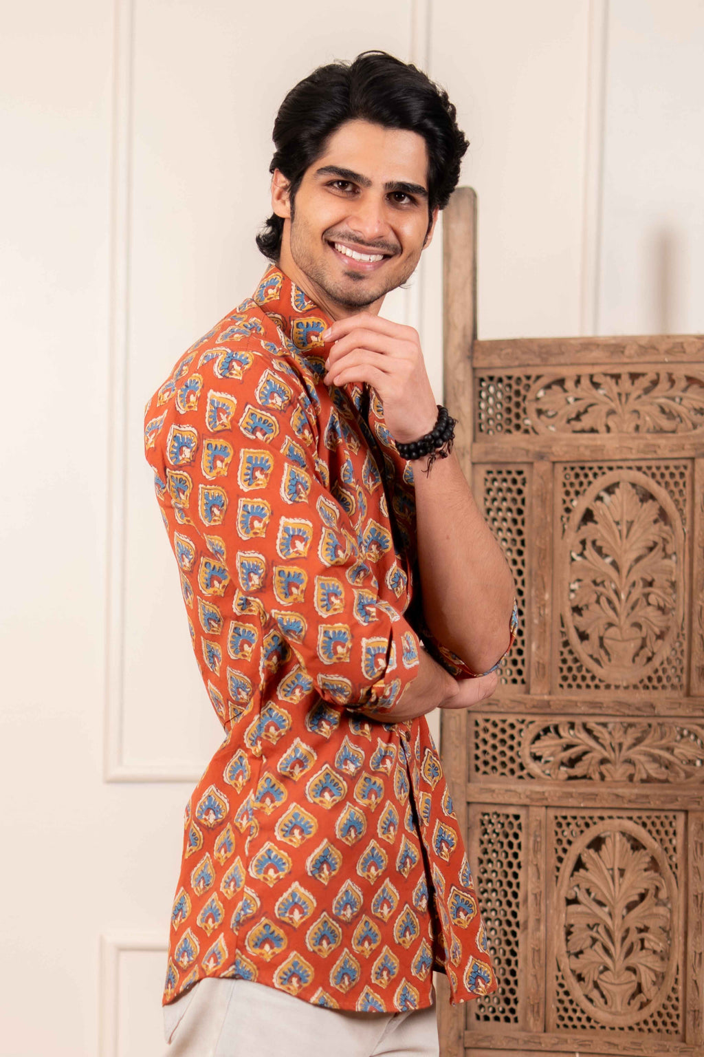 The Red Traditional Butti Print Shirt