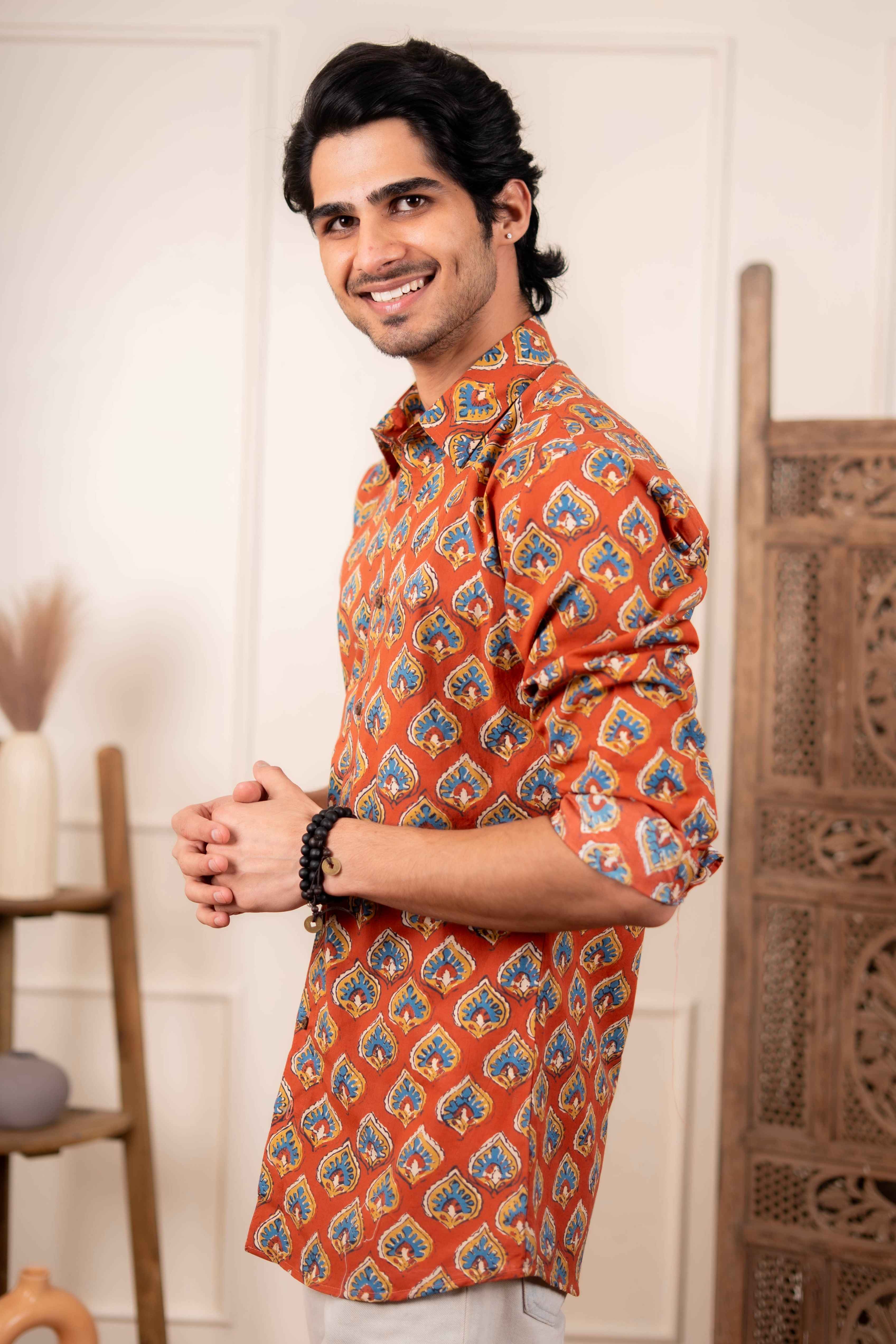 The Red Traditional Butti Print Shirt