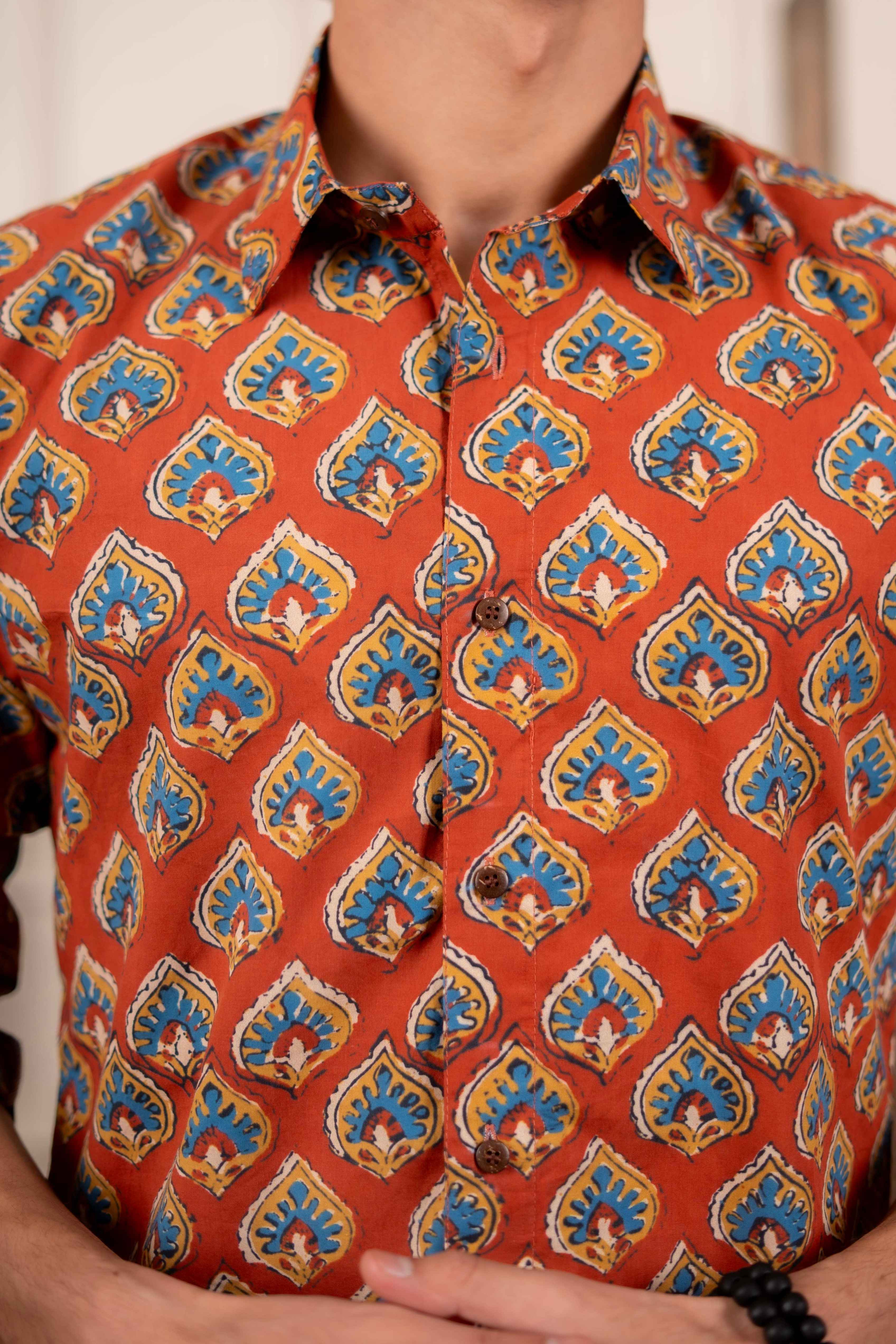 The Red Traditional Butti Print Shirt