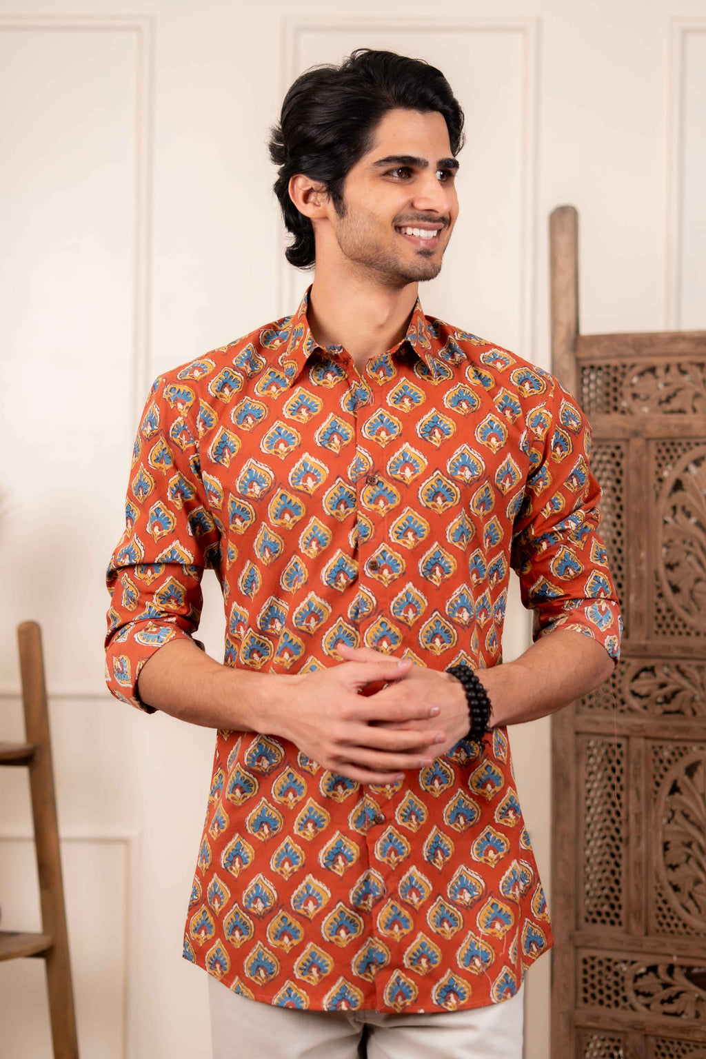 The Red Traditional Butti Print Shirt