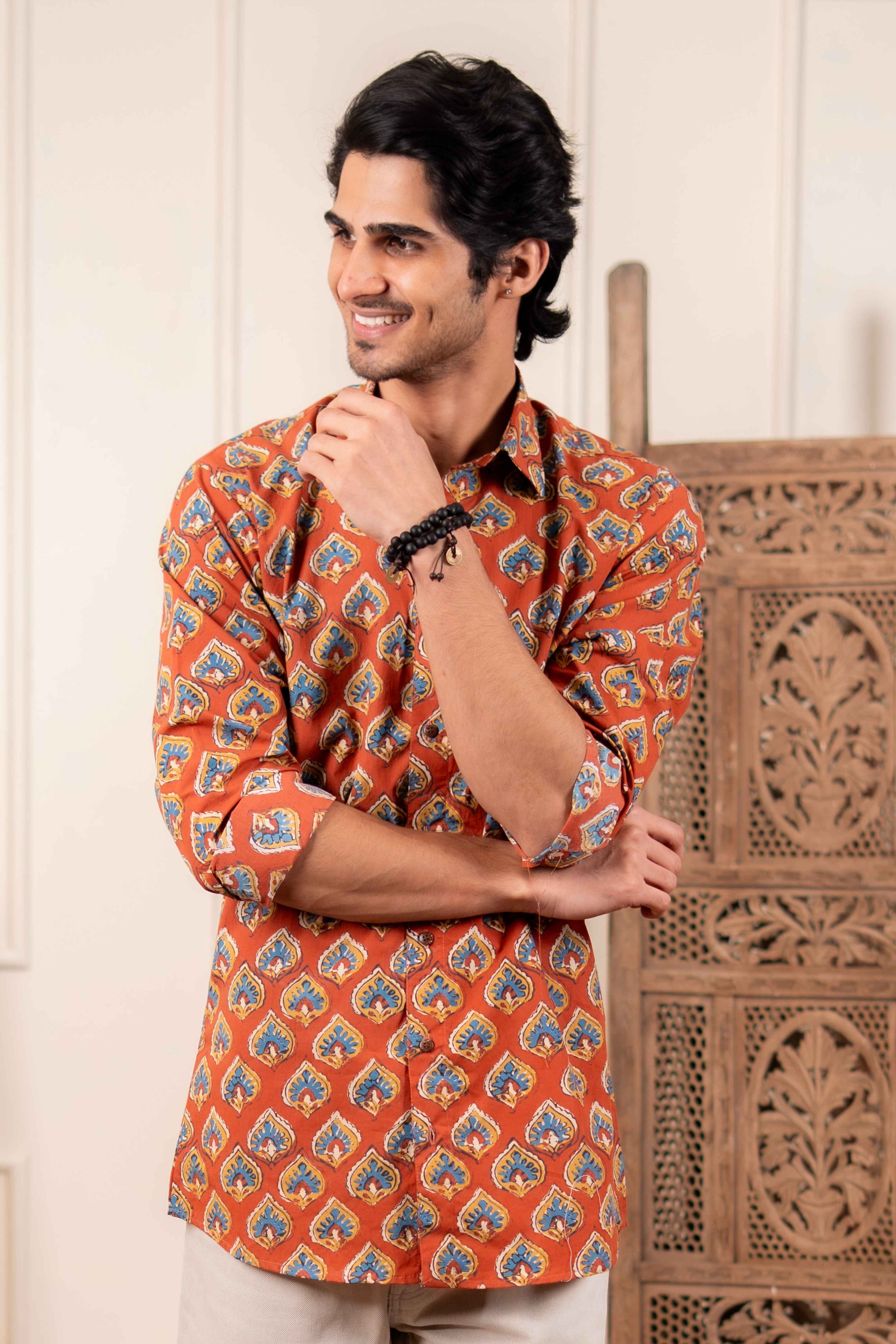 The Red Traditional Butti Print Shirt