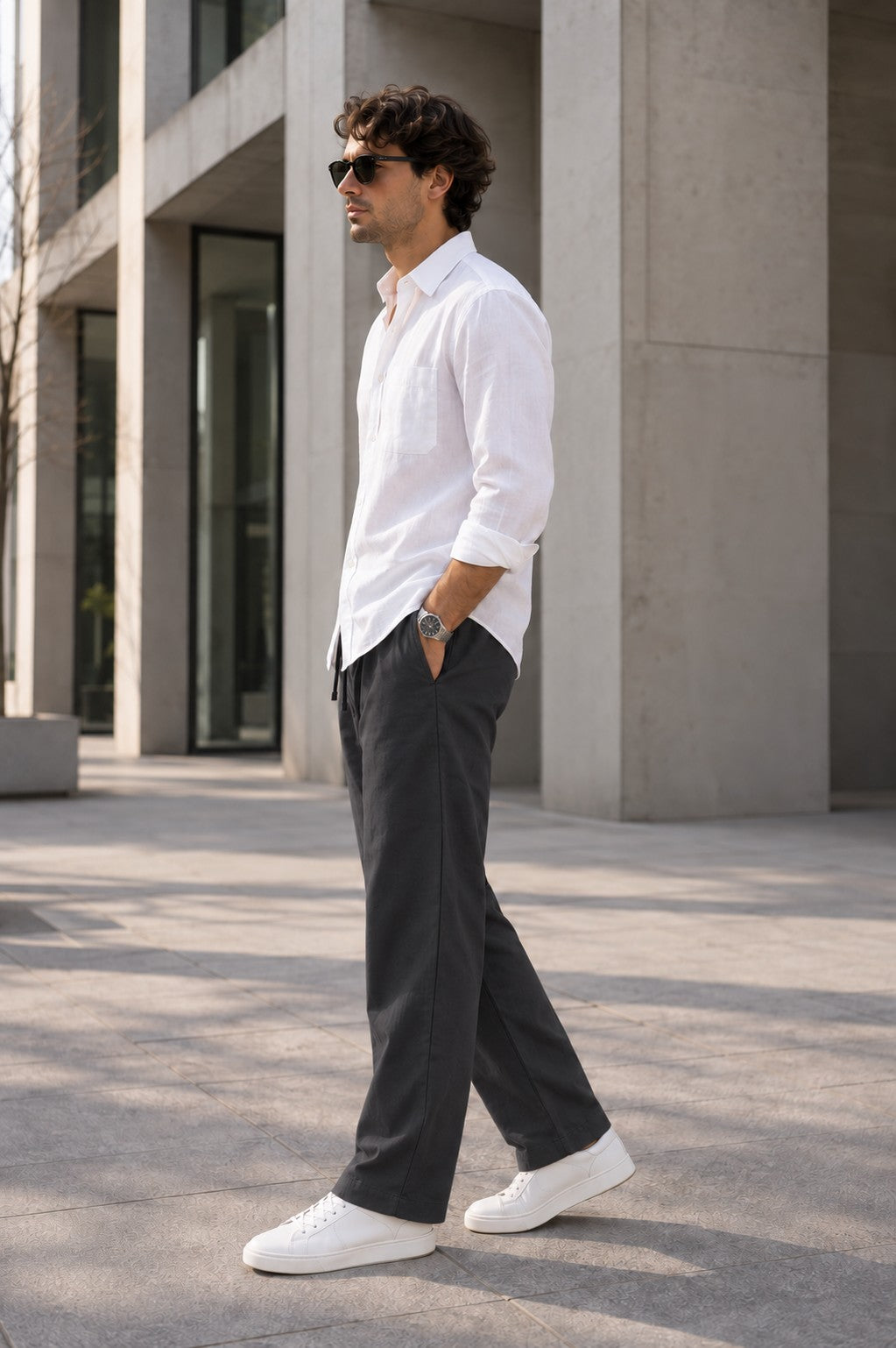 Black Drawstring Casual Pants