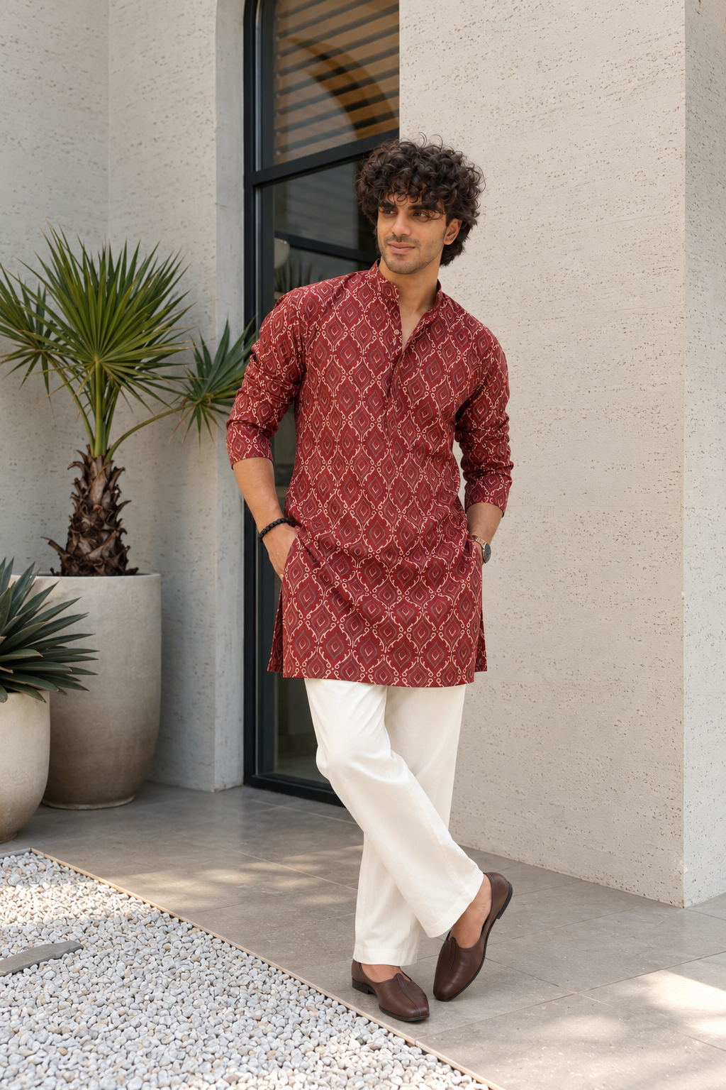 The Fall Red Mid Thigh Length Kurta With Geometric Print