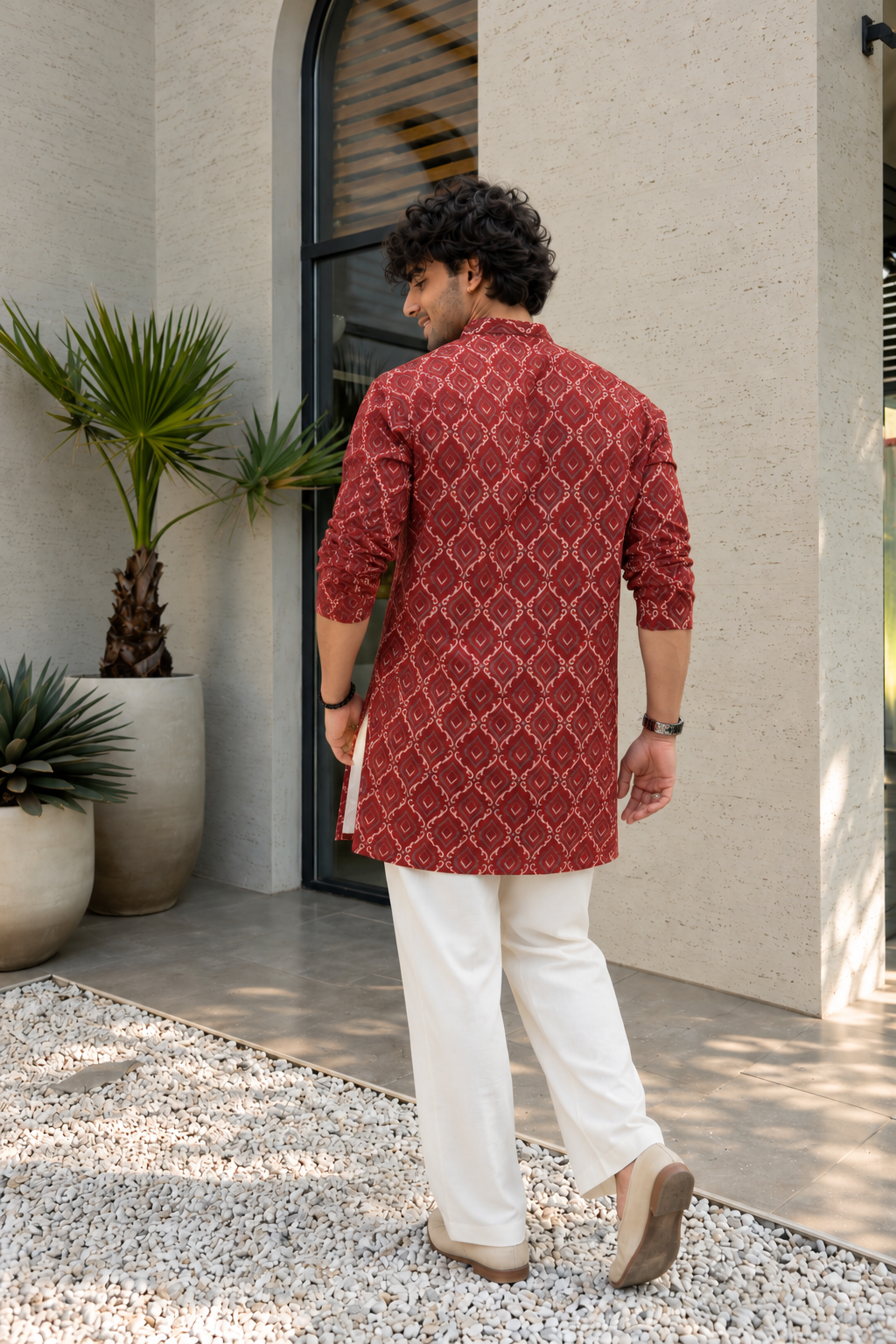 The Fall Red Mid Thigh Length Kurta With Geometric Print