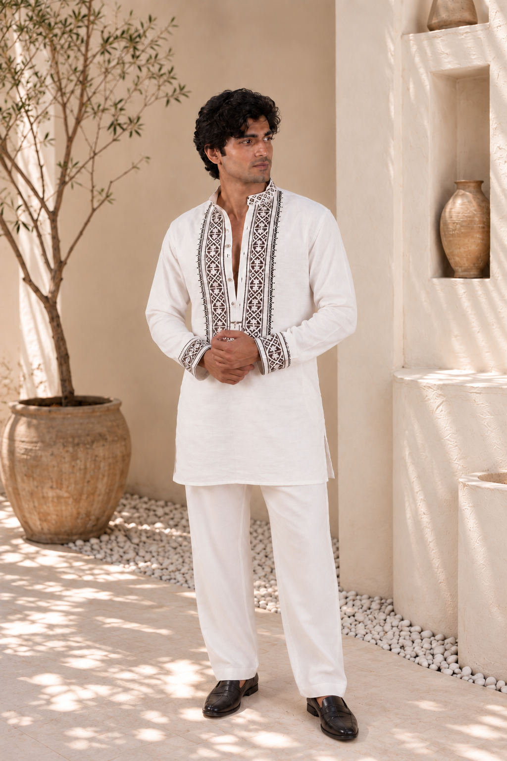 The White Black Thread Work Long Kurta
