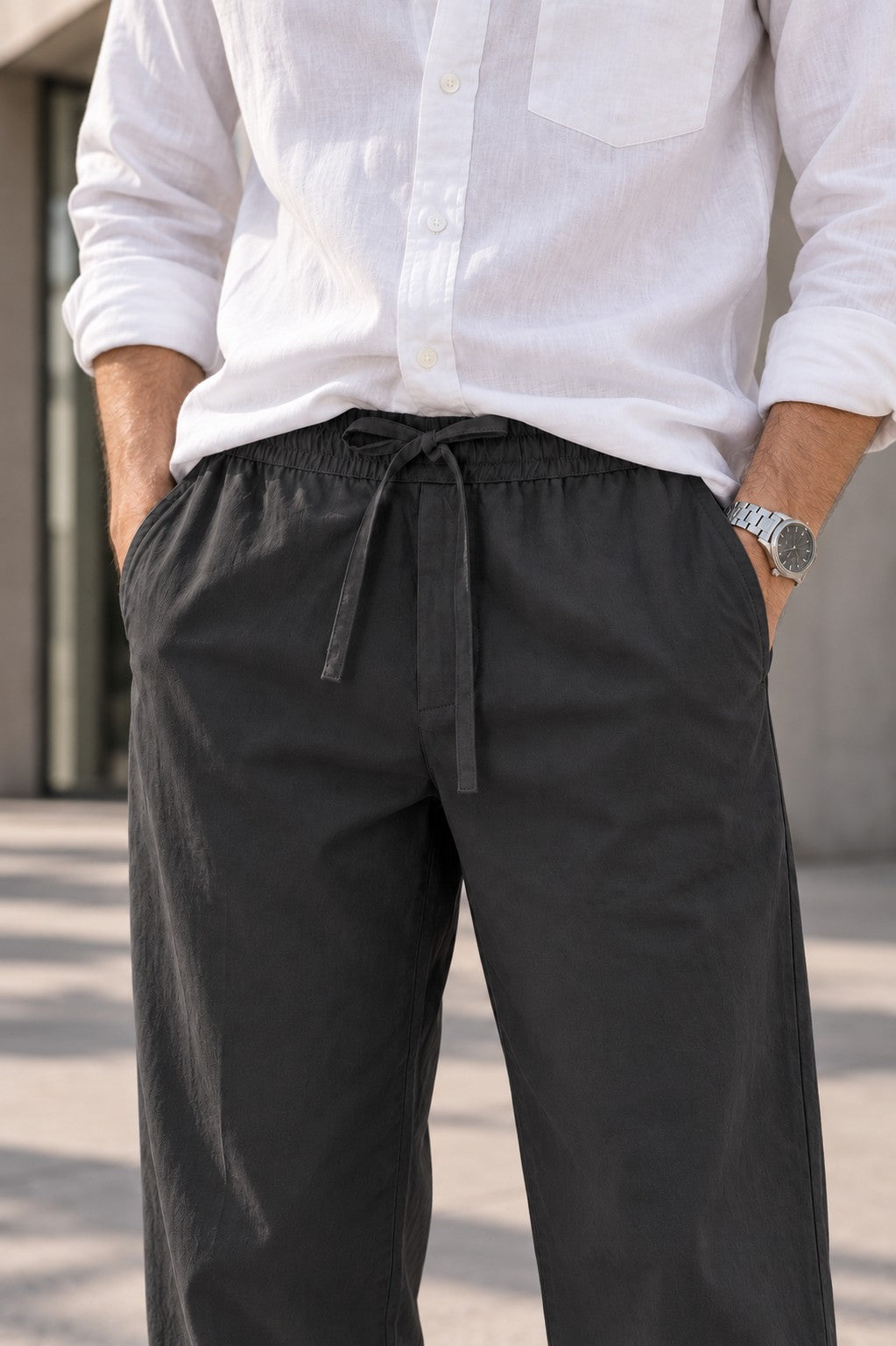 Black Drawstring Casual Pants
