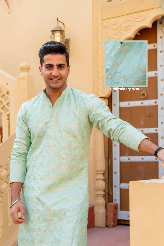 The Sea Green Long Kurta With Heavy Ethnic Embroidery And Sequins Work