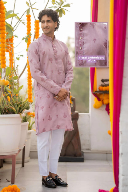 The Charm Pink Long Kurta With Floral Embroidery and Sequins Work