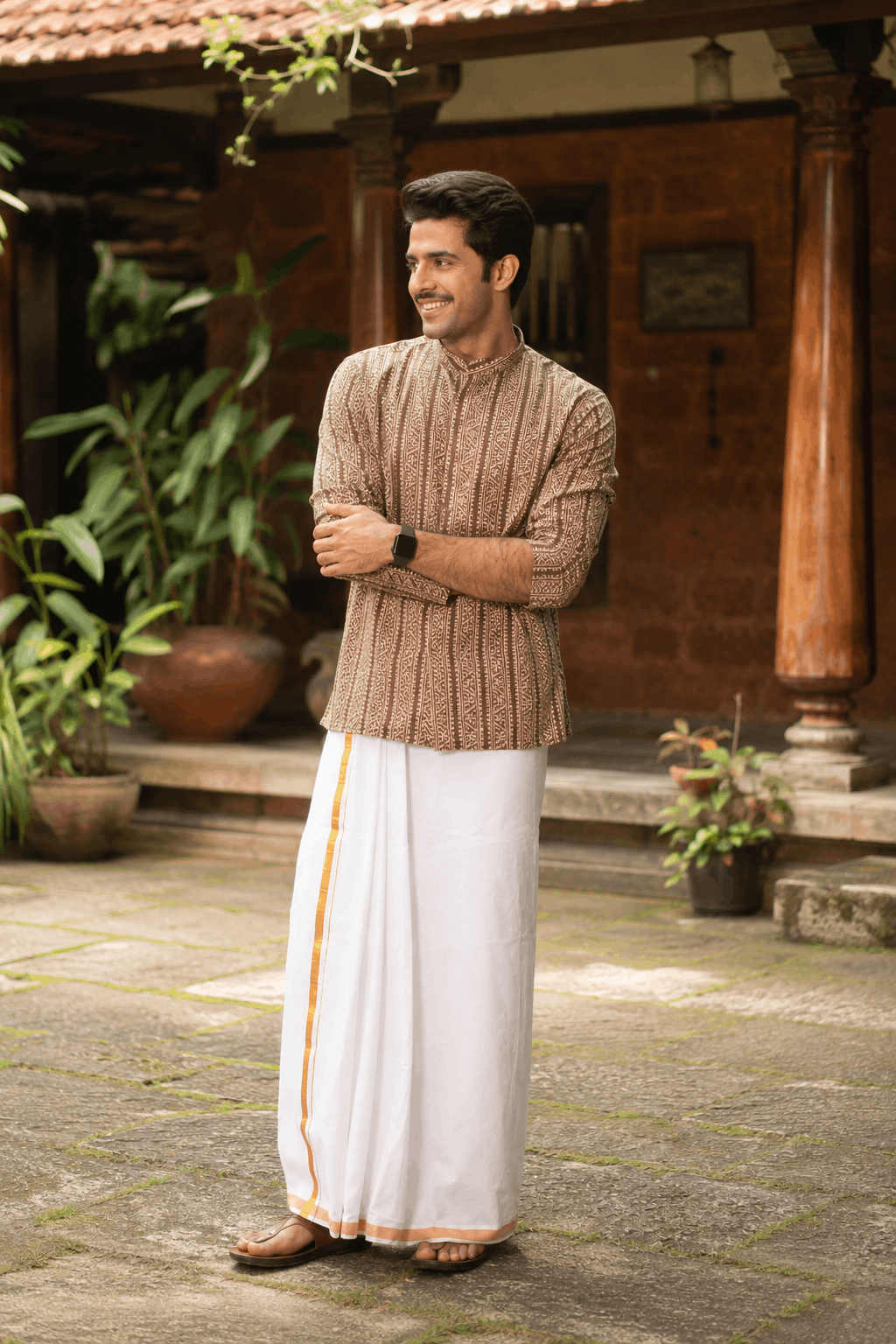The Charcoal Tribal Stripe Short Kurta