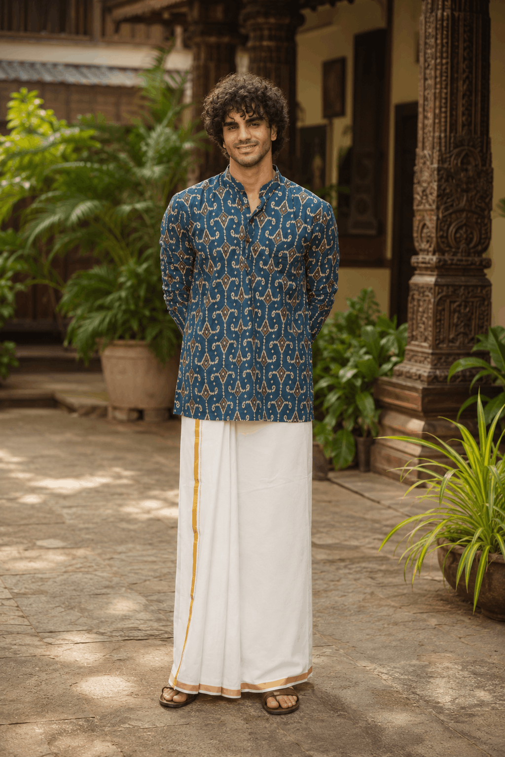 The Blue Diamond Ikat Print Short Kurta