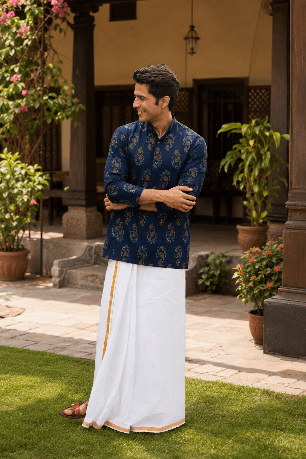 The Indigo Blue Garden Floral Short Kurta