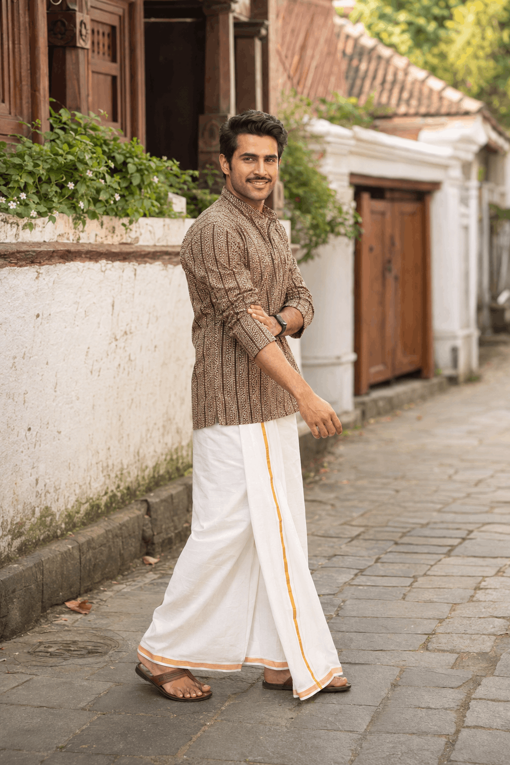 The Charcoal Tribal Stripe Short Kurta