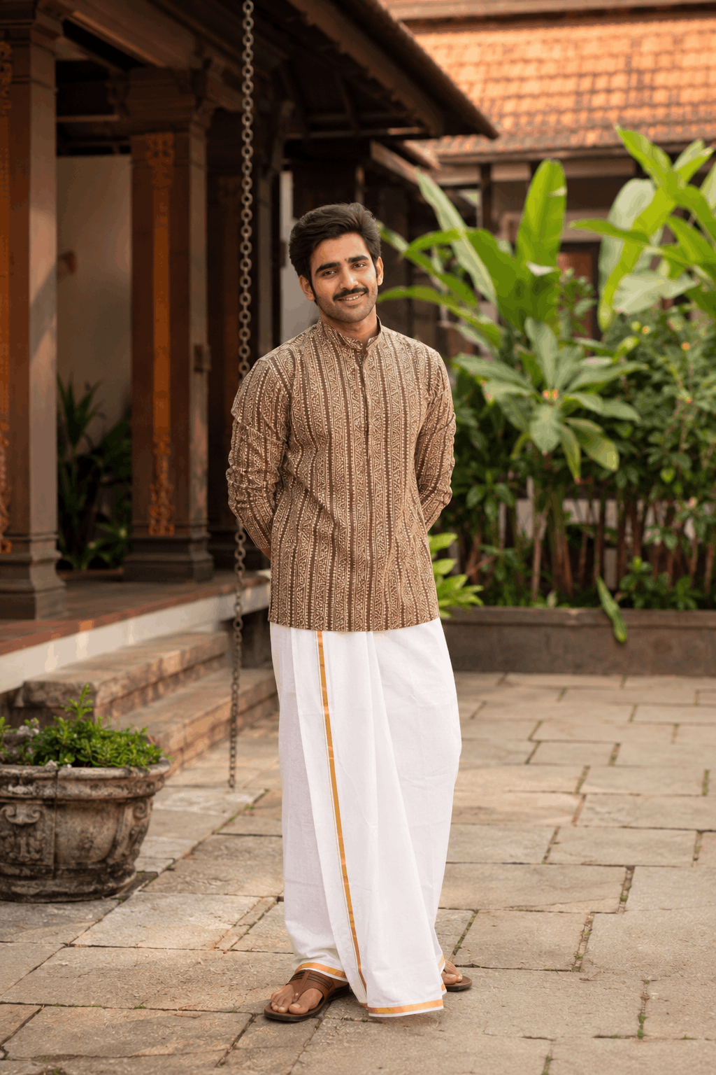 The Charcoal Tribal Stripe Short Kurta