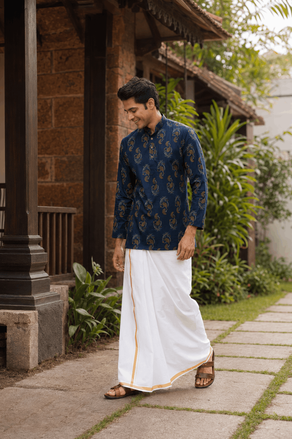 The Indigo Blue Garden Floral Short Kurta