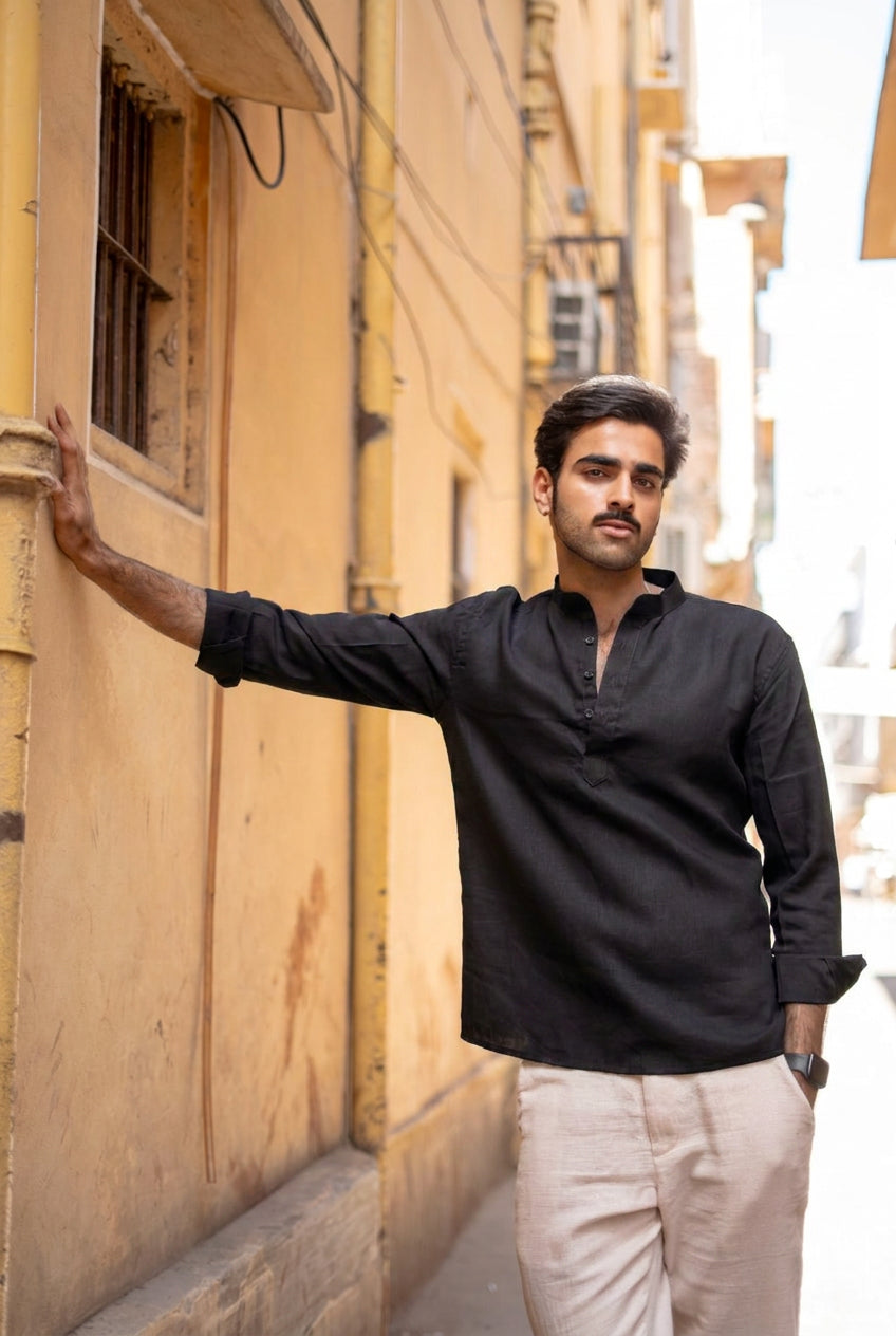 The Jet Black Everyday Linen Short Kurta