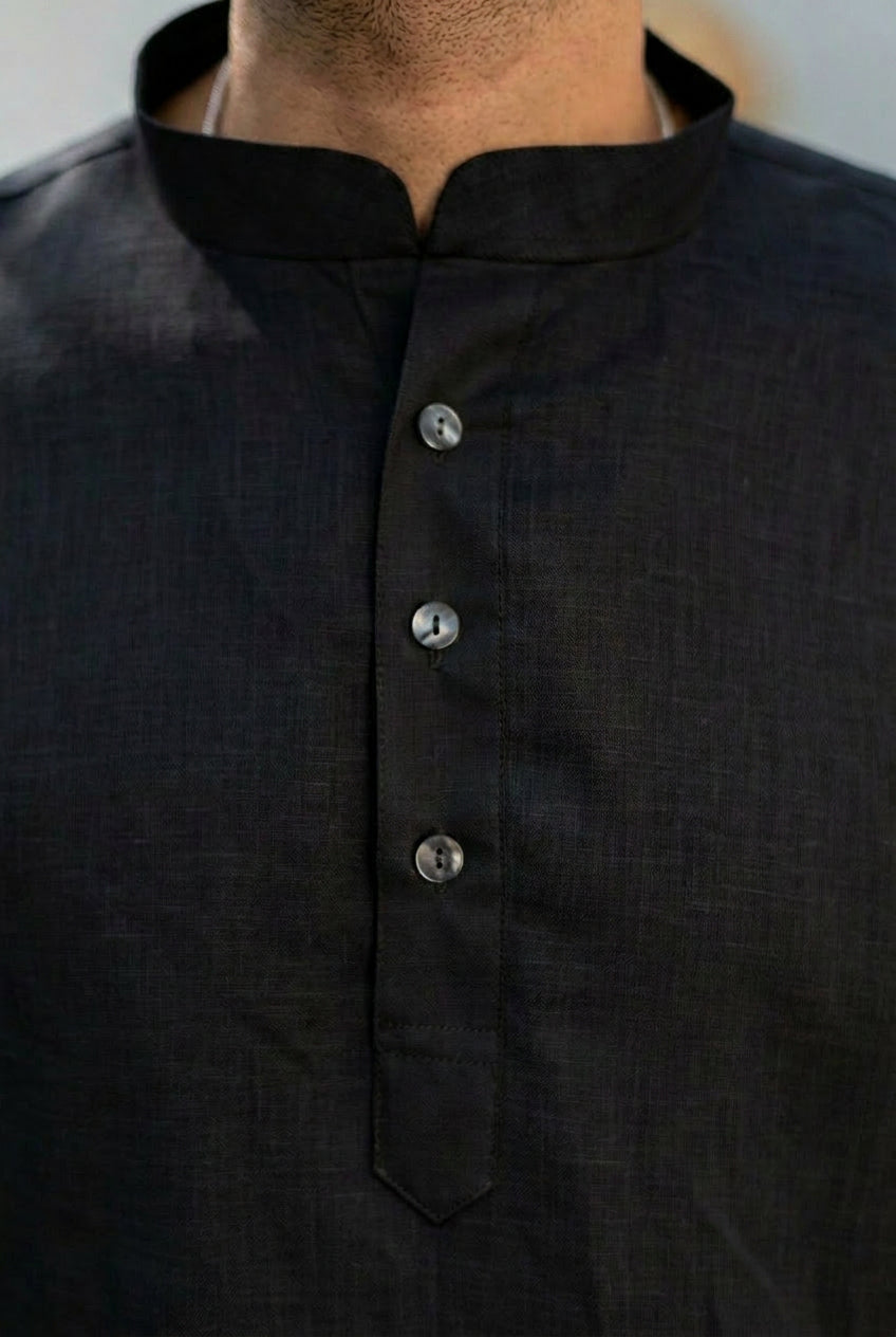 The Jet Black Everyday Linen Short Kurta