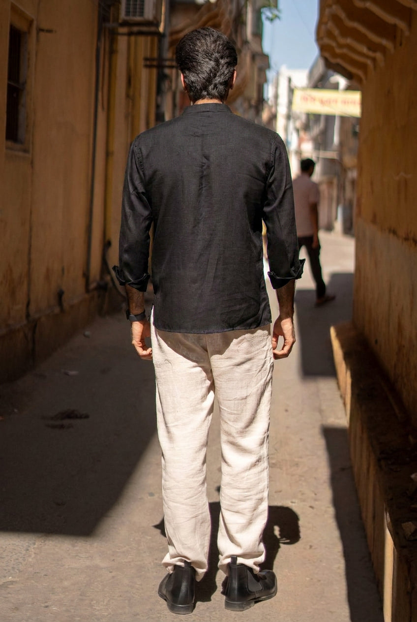 The Jet Black Everyday Linen Short Kurta