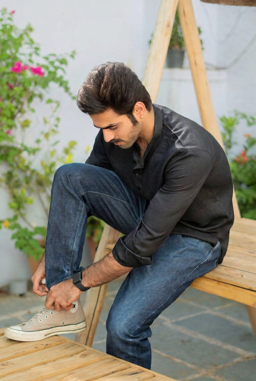 The Jet Black Everyday Linen Short Kurta