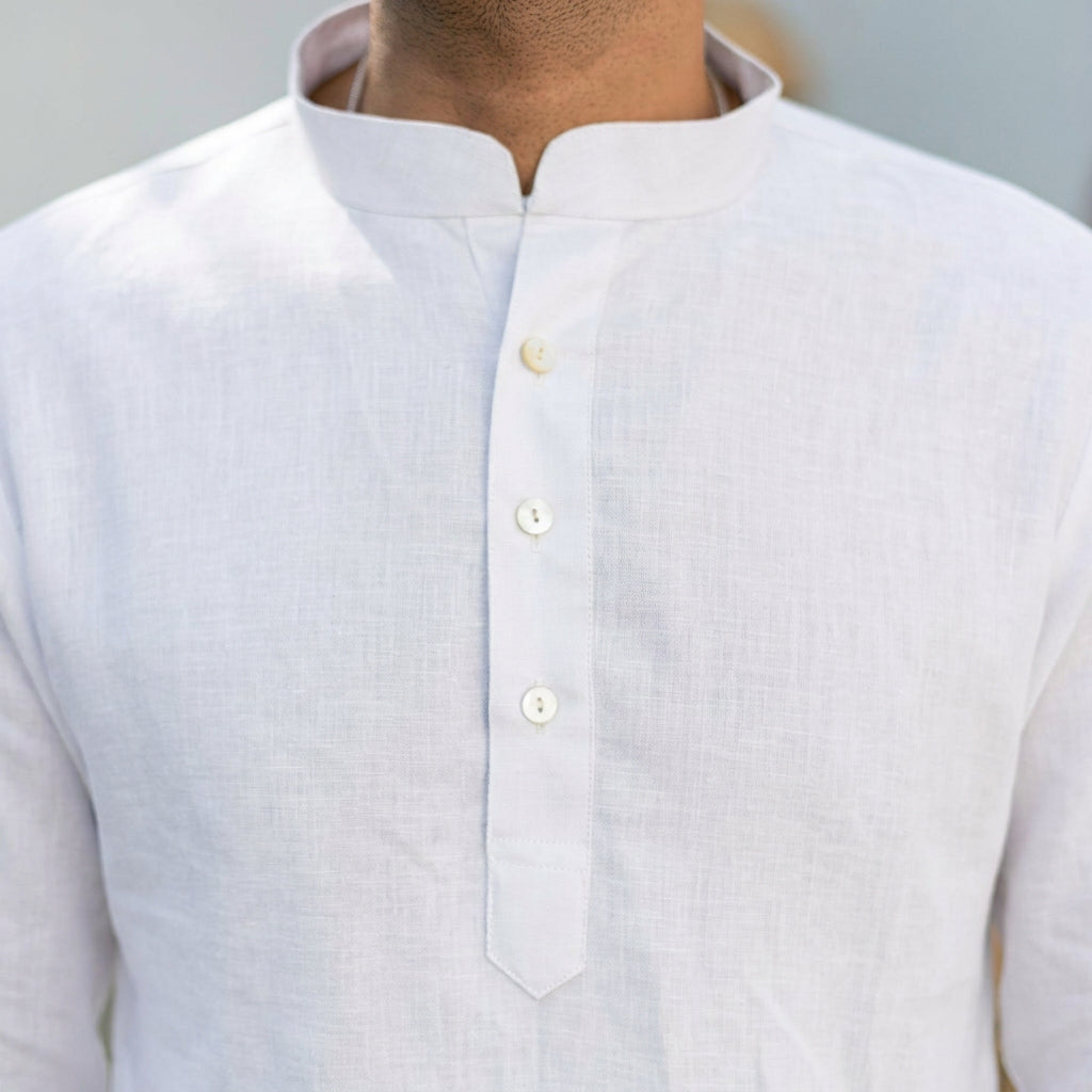 The White Everyday Linen Short Kurta