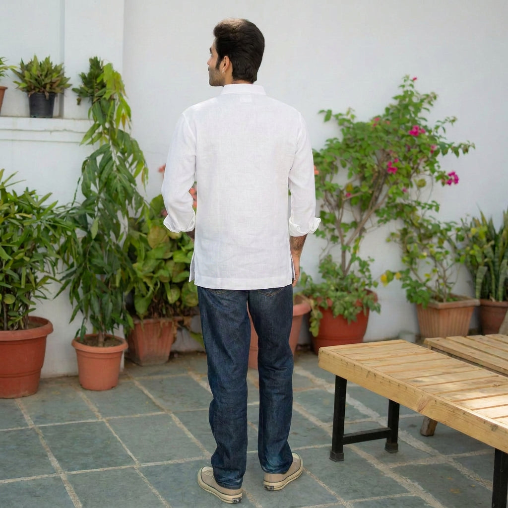 The White Everyday Linen Short Kurta