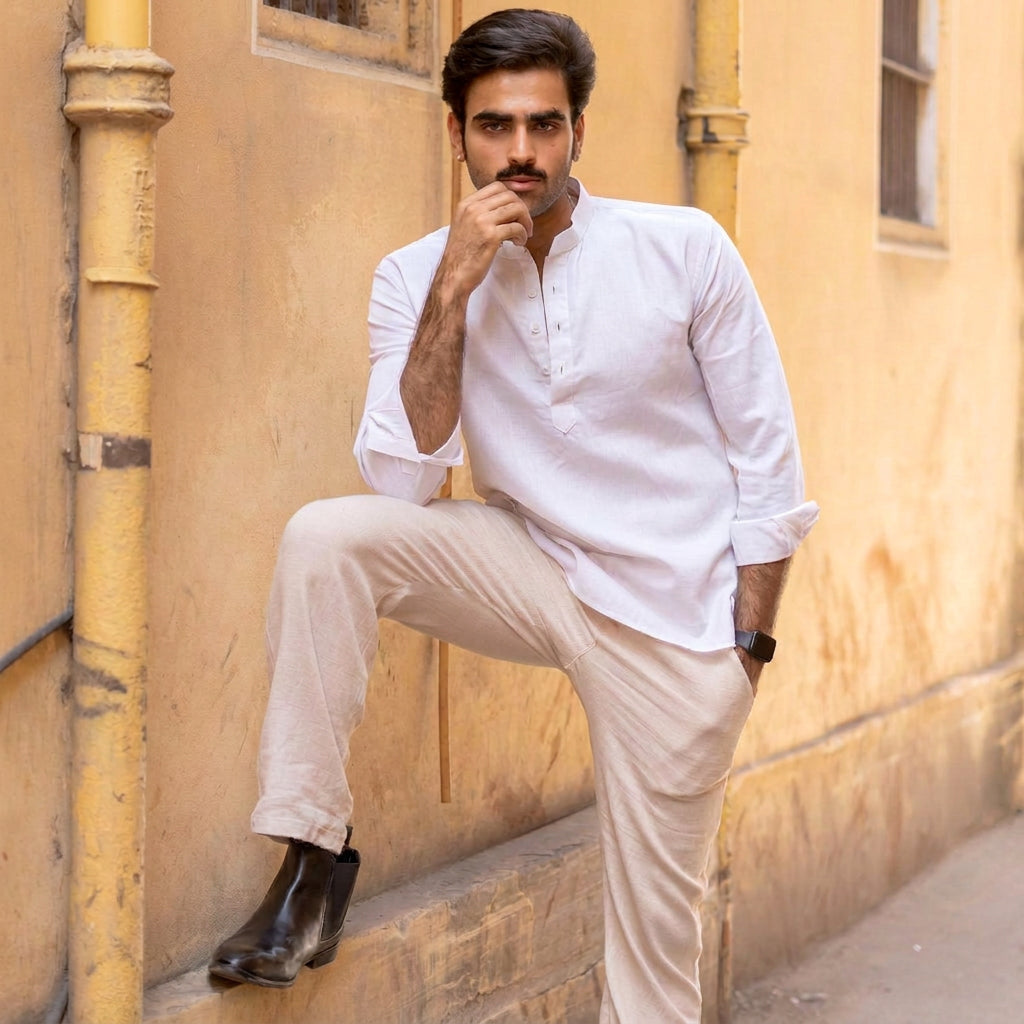 The White Everyday Linen Short Kurta