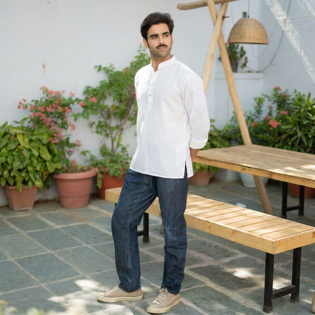 The White Everyday Linen Short Kurta