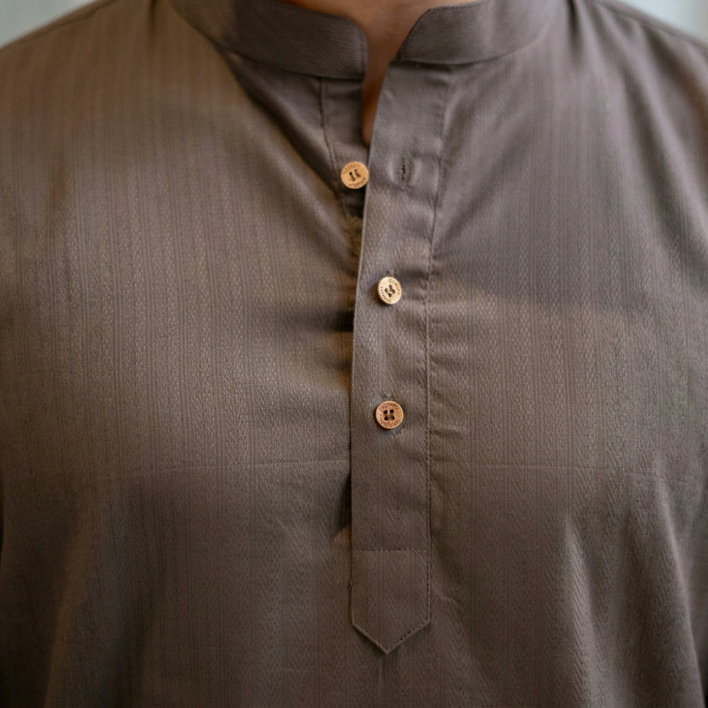 The Classic Brown Short Kurta with Striped Weave Texture