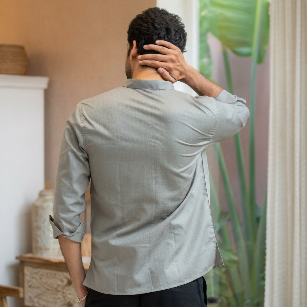 The Muted Grey Short Kurta with Striped Weave Texture