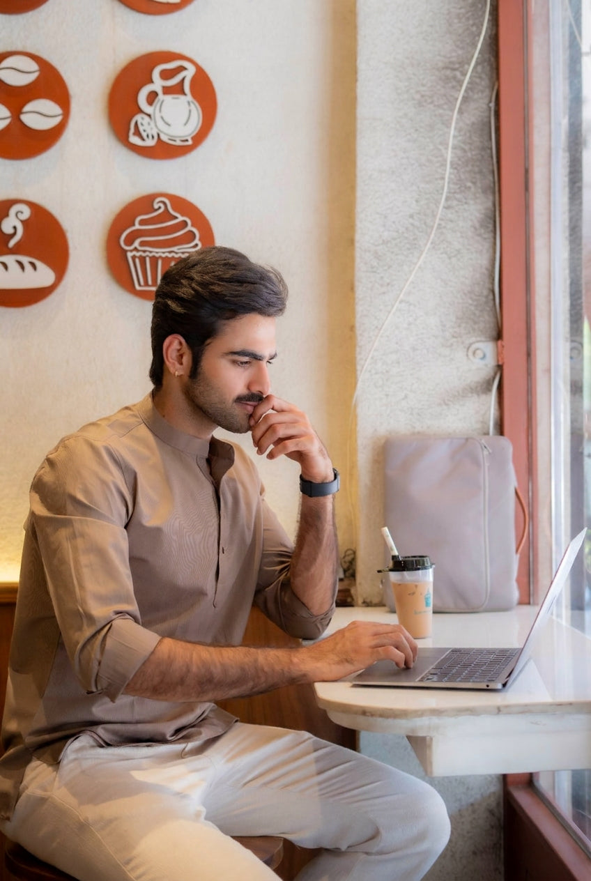 The Cocoa Brown Striped Stretchable Short Kurta