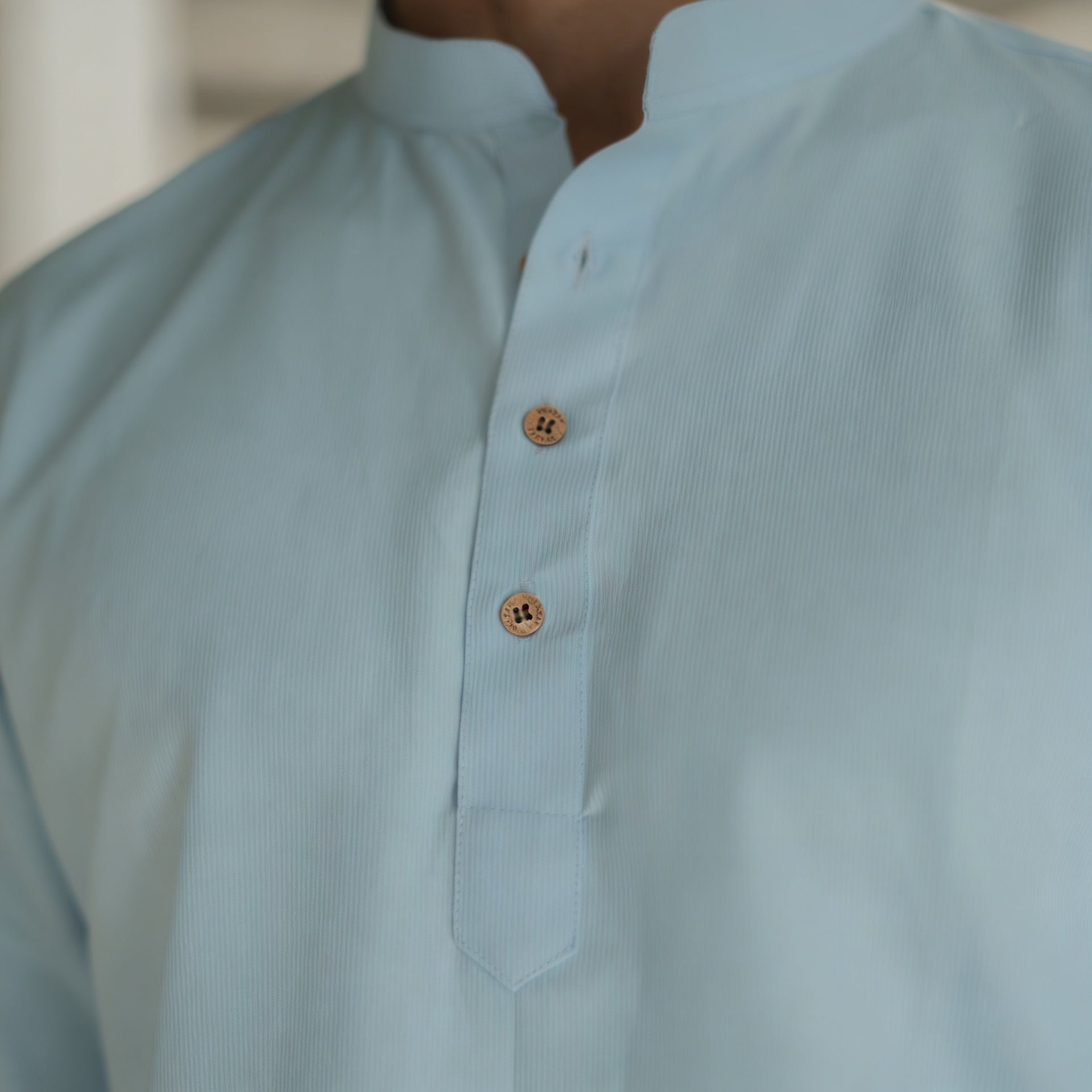 The Powder Blue Striped Stretchable Short Kurta