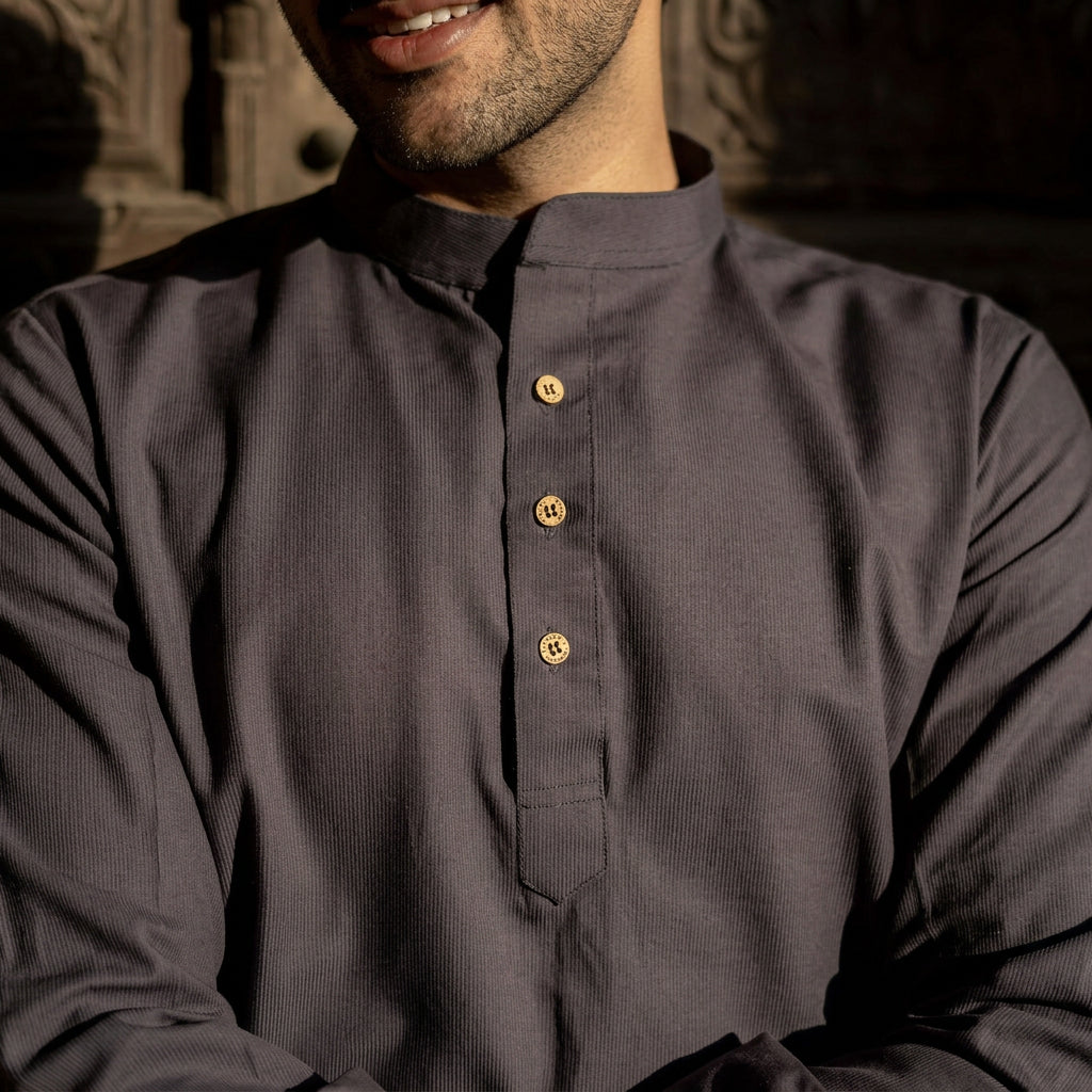 The Midnight Navy Striped Stretchable Short Kurta
