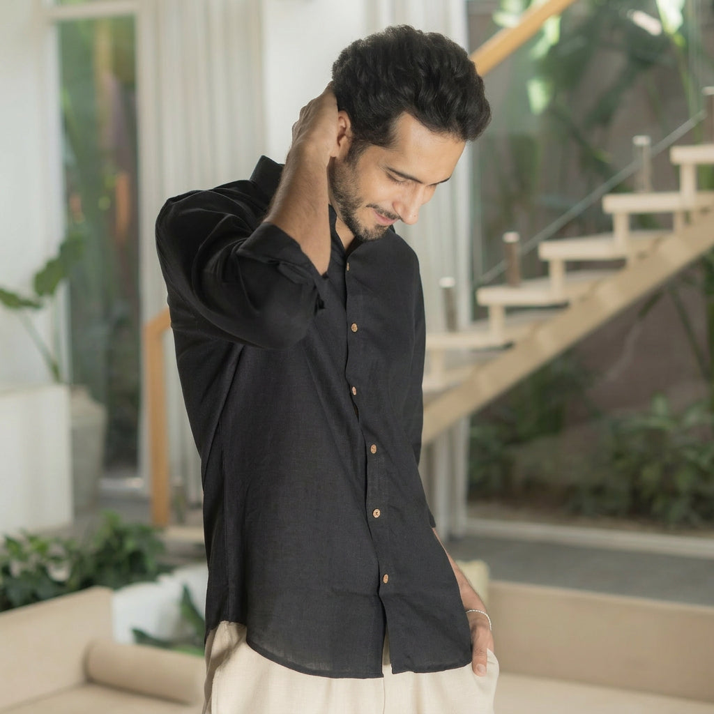 The Jet Black Everyday Linen Full Sleeves Shirt