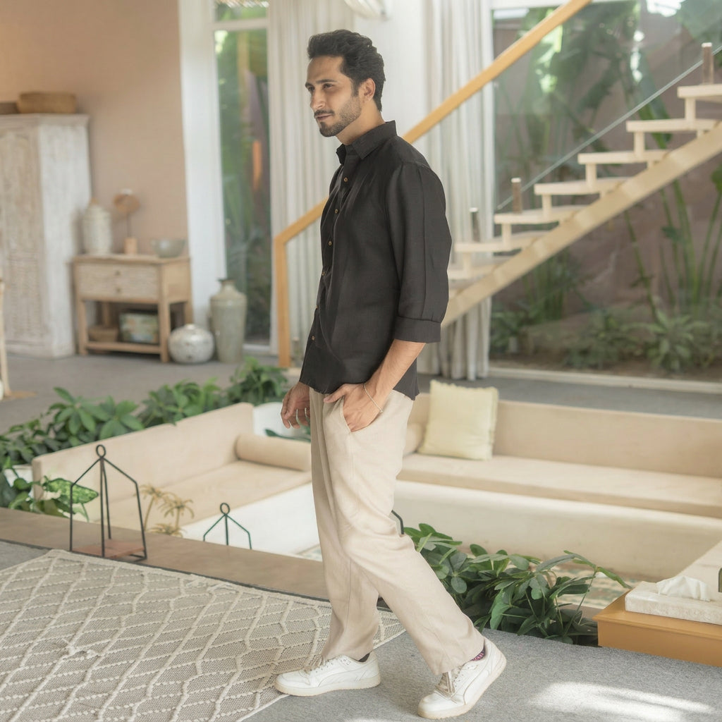 The Jet Black Everyday Linen Full Sleeves Shirt