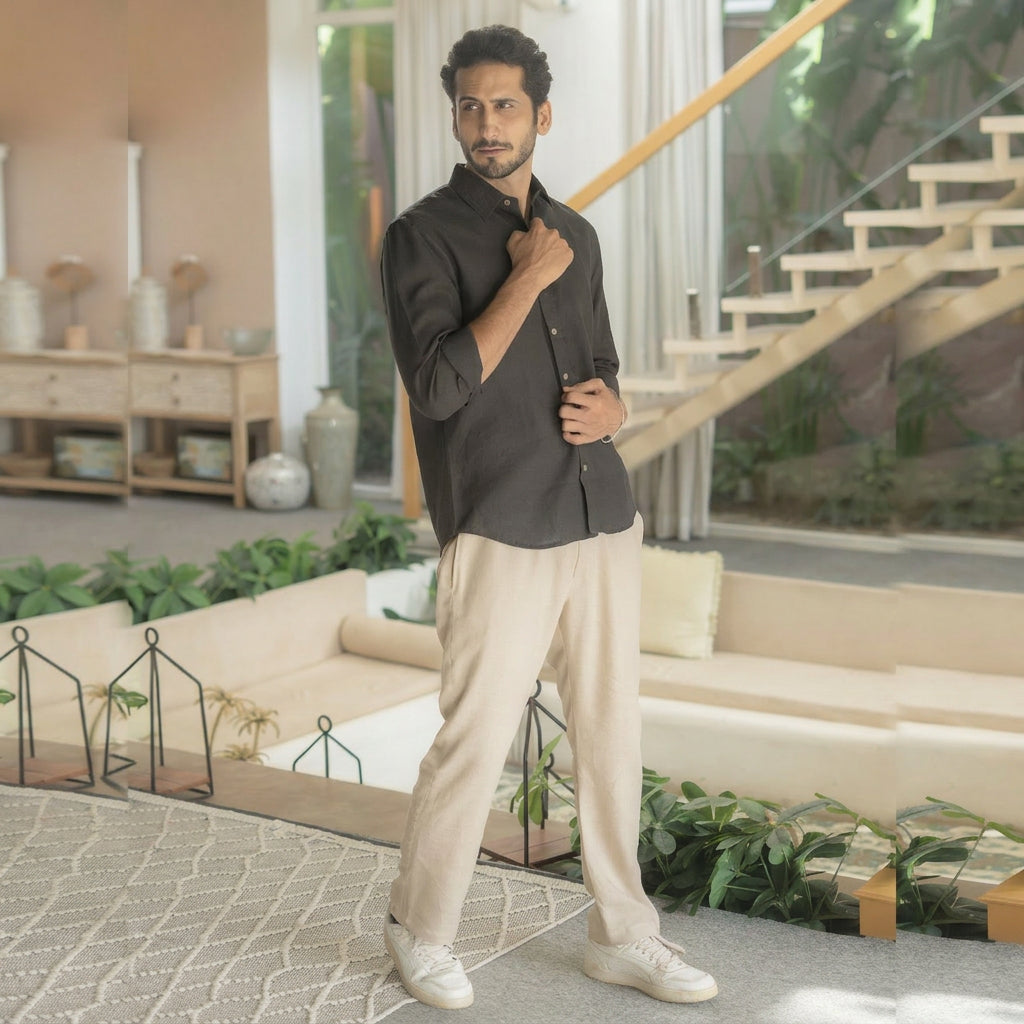 The Jet Black Everyday Linen Full Sleeves Shirt