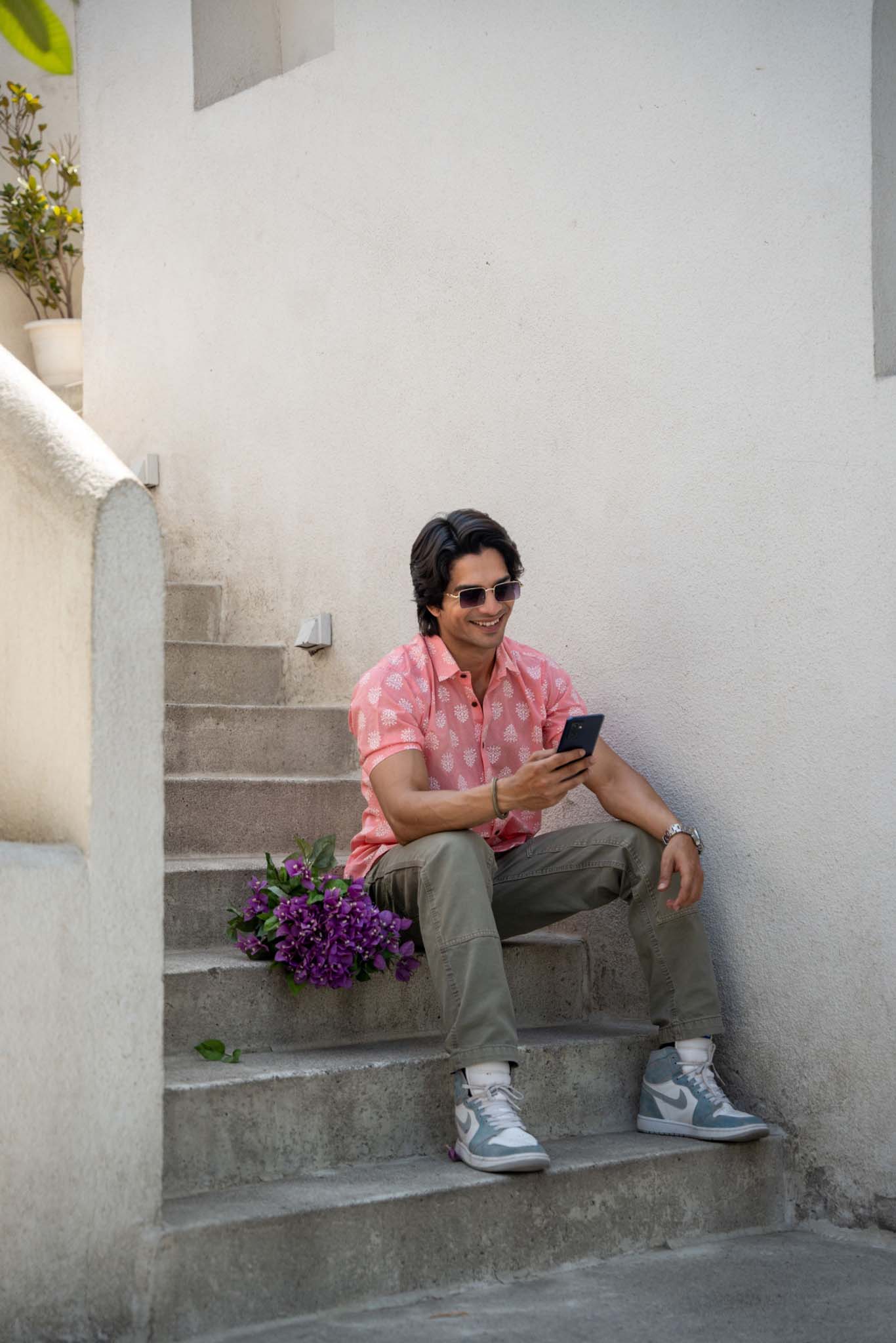 The Pink Half Sleeves Shirt With Floral Geometric Print