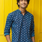 The Navy Blue Short Kurta With White Tribal Print