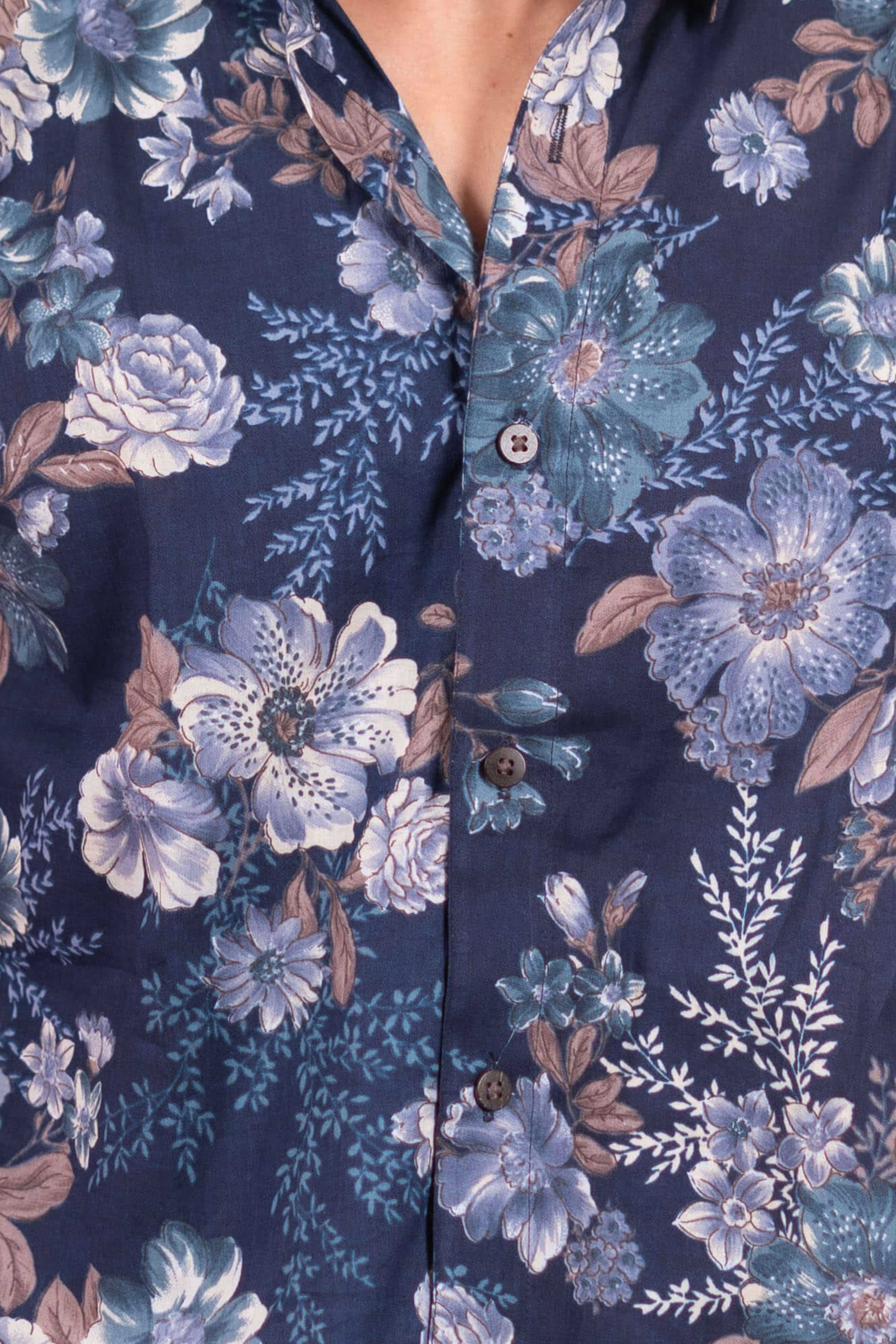 The Berry Blue Botanical Half Sleeve Shirt